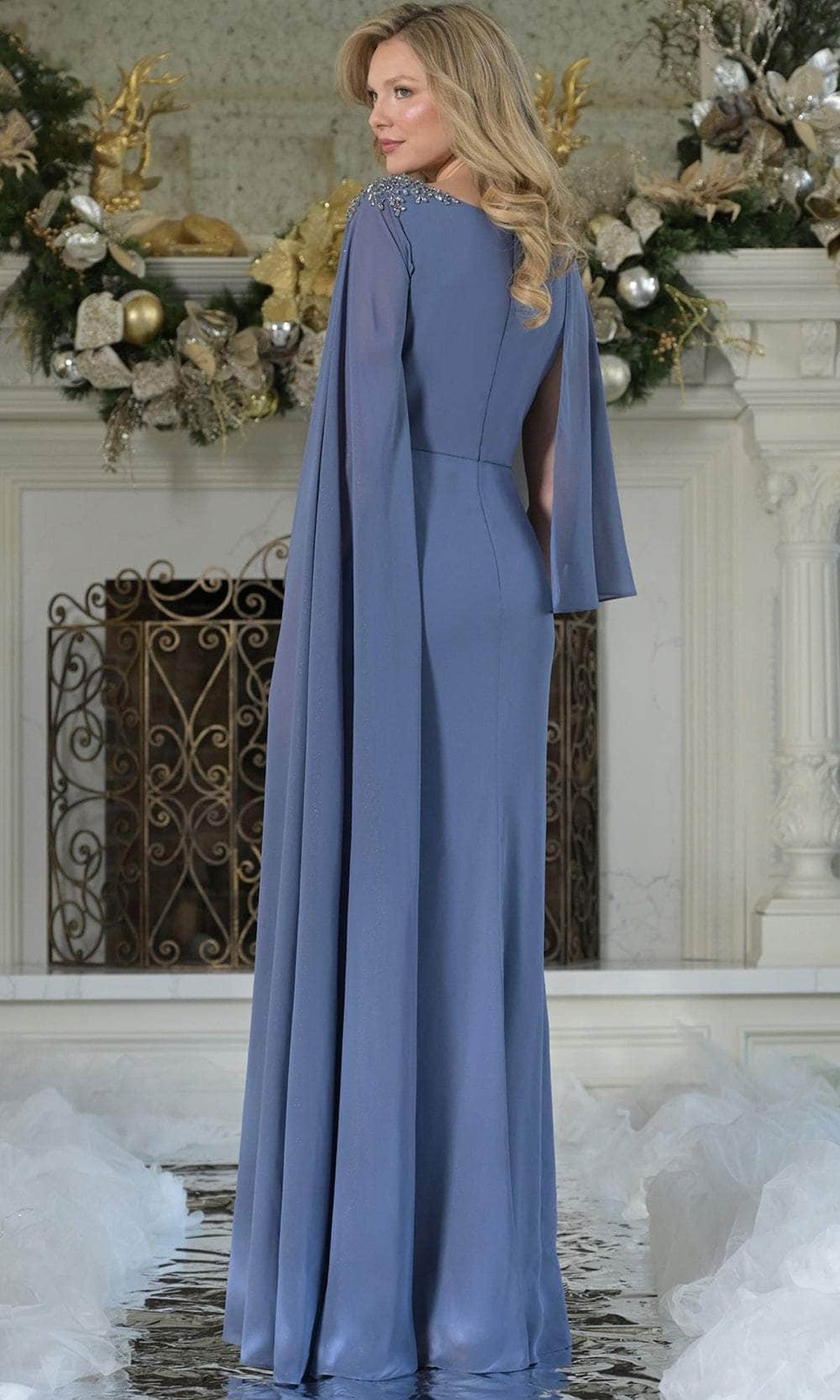 Marsoni by Colors MV1362 - Draped Long Cape Sleeve Gown