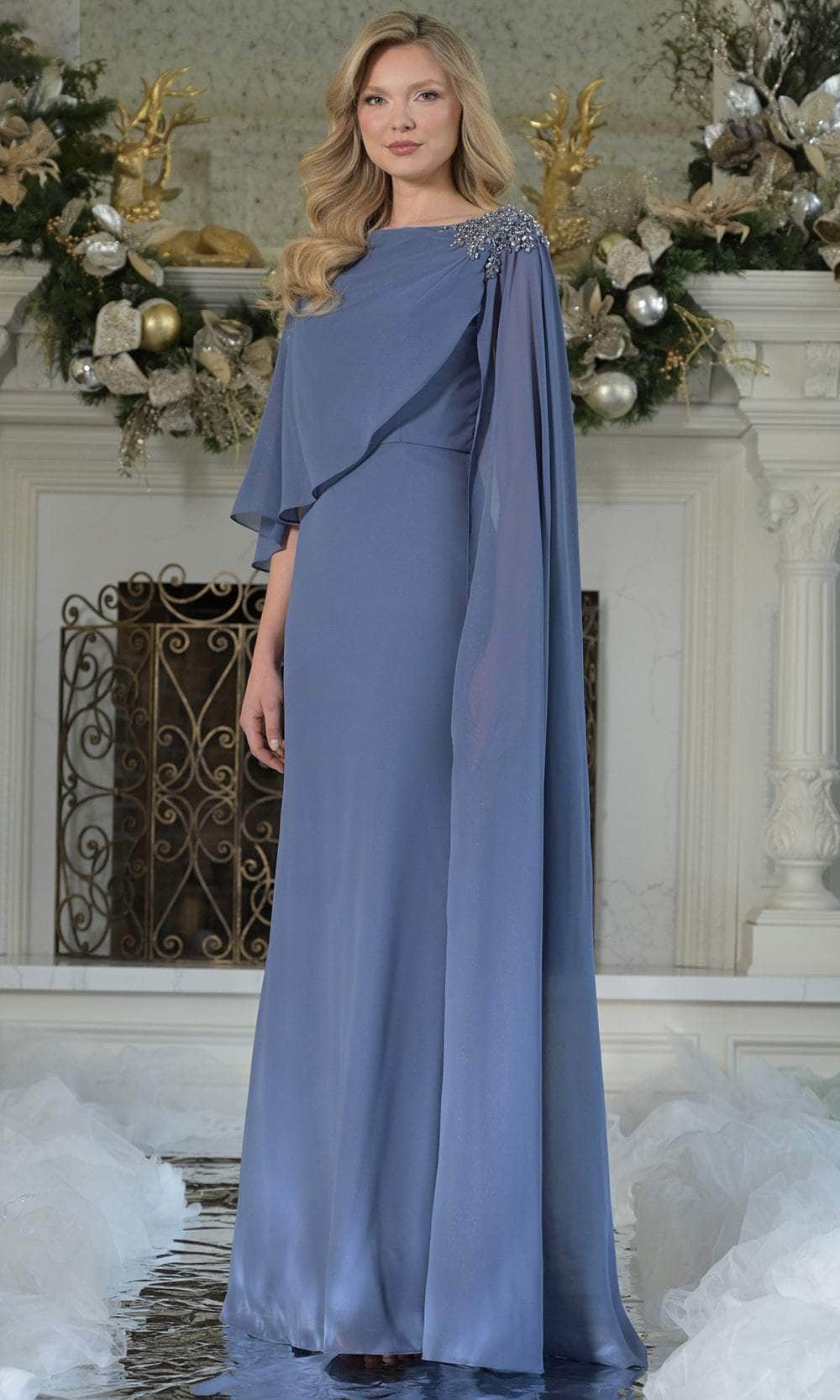 Marsoni by Colors MV1362 - Draped Long Cape Sleeve Gown - back view