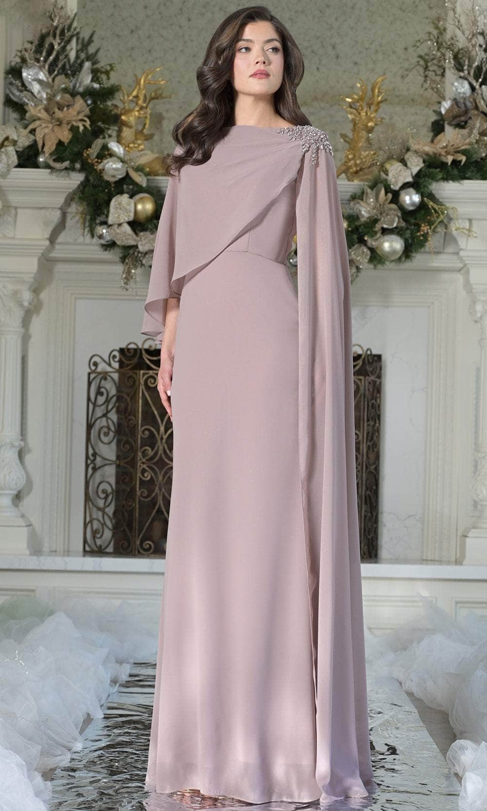 Marsoni by Colors MV1362 - Draped Long Cape Sleeve Gown - designer mother of the bride dress at Silhouette Dresses