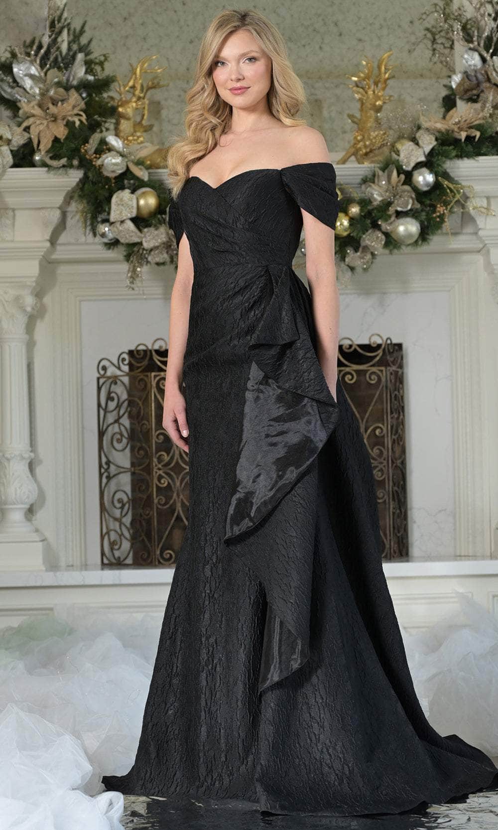 Marsoni by Colors MV1365 - Off Shoulder Textured Sheath Gown - designer mother of the bride dress at Silhouette Dresses