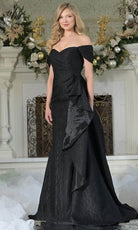 Marsoni by Colors MV1365 - Off Shoulder Textured Sheath Gown - designer mother of the bride dress at Silhouette Dresses