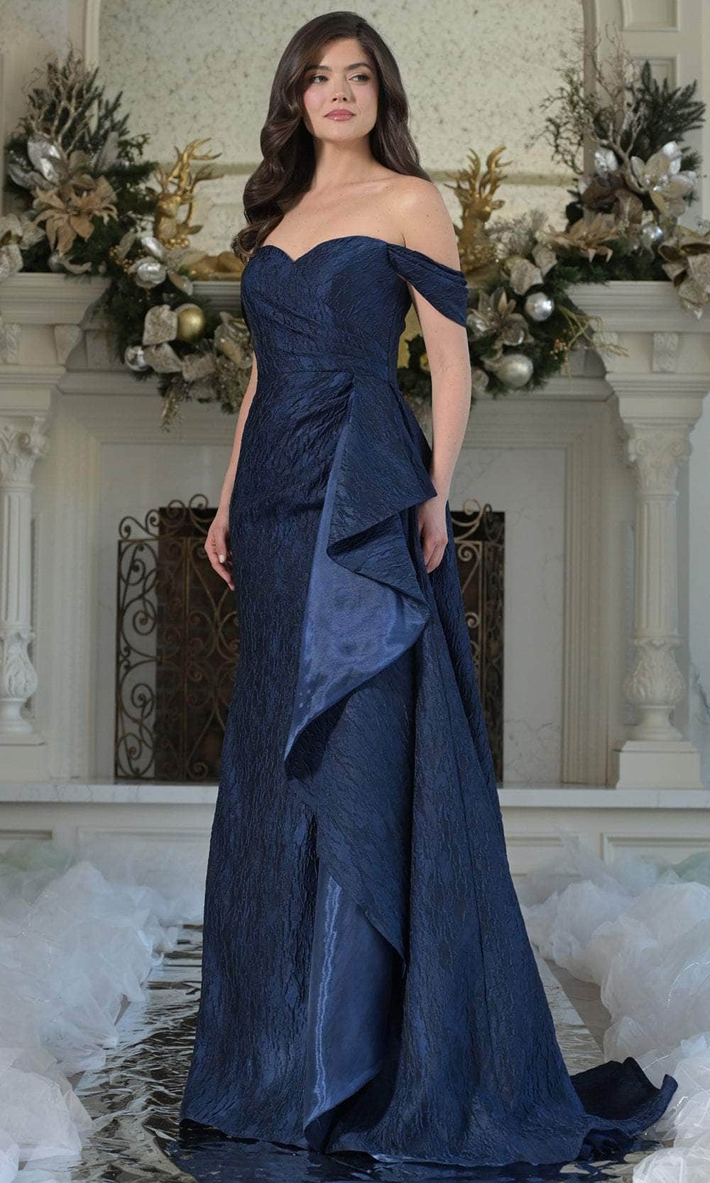 Marsoni by Colors MV1365 - Off Shoulder Textured Sheath Gown - back view