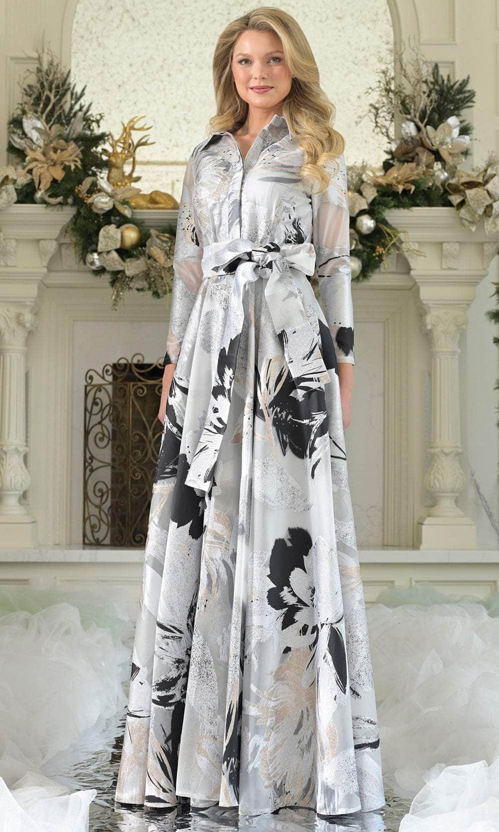 Marsoni by Colors MV1367 - Printed A-line Evening Gown with Collar - designer mother of the bride dress at Silhouette Dresses