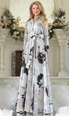 Marsoni by Colors MV1367 - Printed A-line Evening Gown with Collar - designer mother of the bride dress at Silhouette Dresses