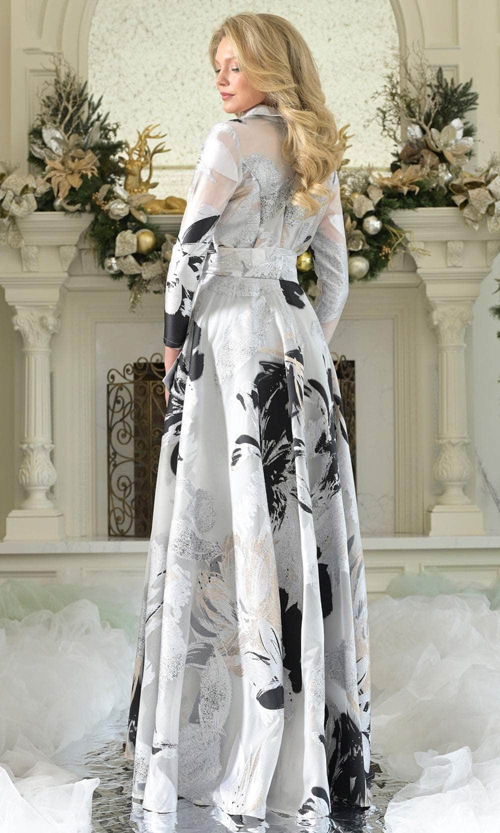 Marsoni by Colors MV1367 - Printed A-line Evening Gown with Collar - back view
