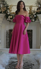 Marsoni by Colors MV1369 - Off Shoulder Tea-Length Dress
