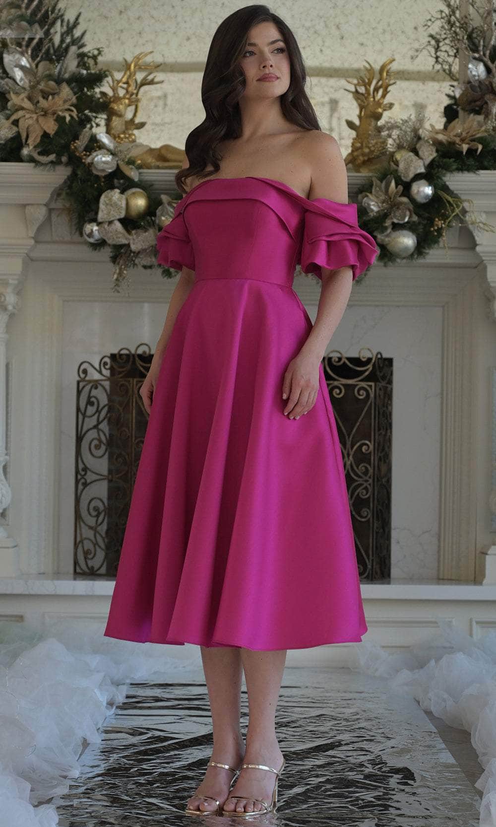 Marsoni by Colors MV1369 - Off Shoulder Tea-Length Dress - view 4