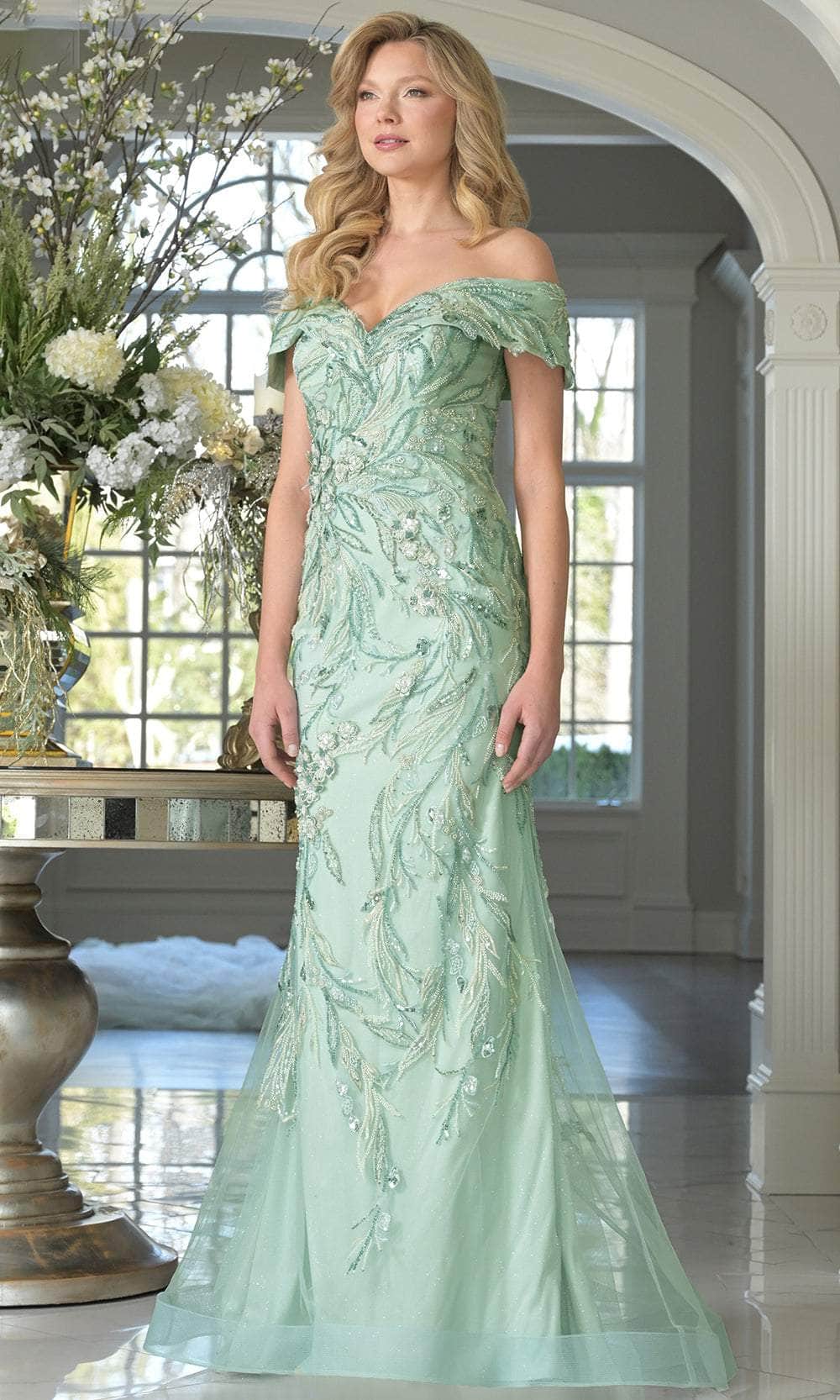 Marsoni by Colors MV1372 - Beaded Off Shoulder Evening Gown - designer mother of the bride dress at Silhouette Dresses