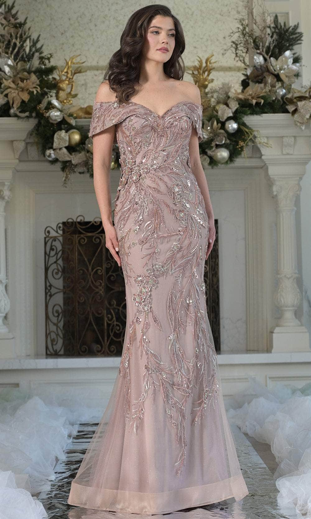 Marsoni by Colors MV1372 - Beaded Off Shoulder Evening Gown - back view