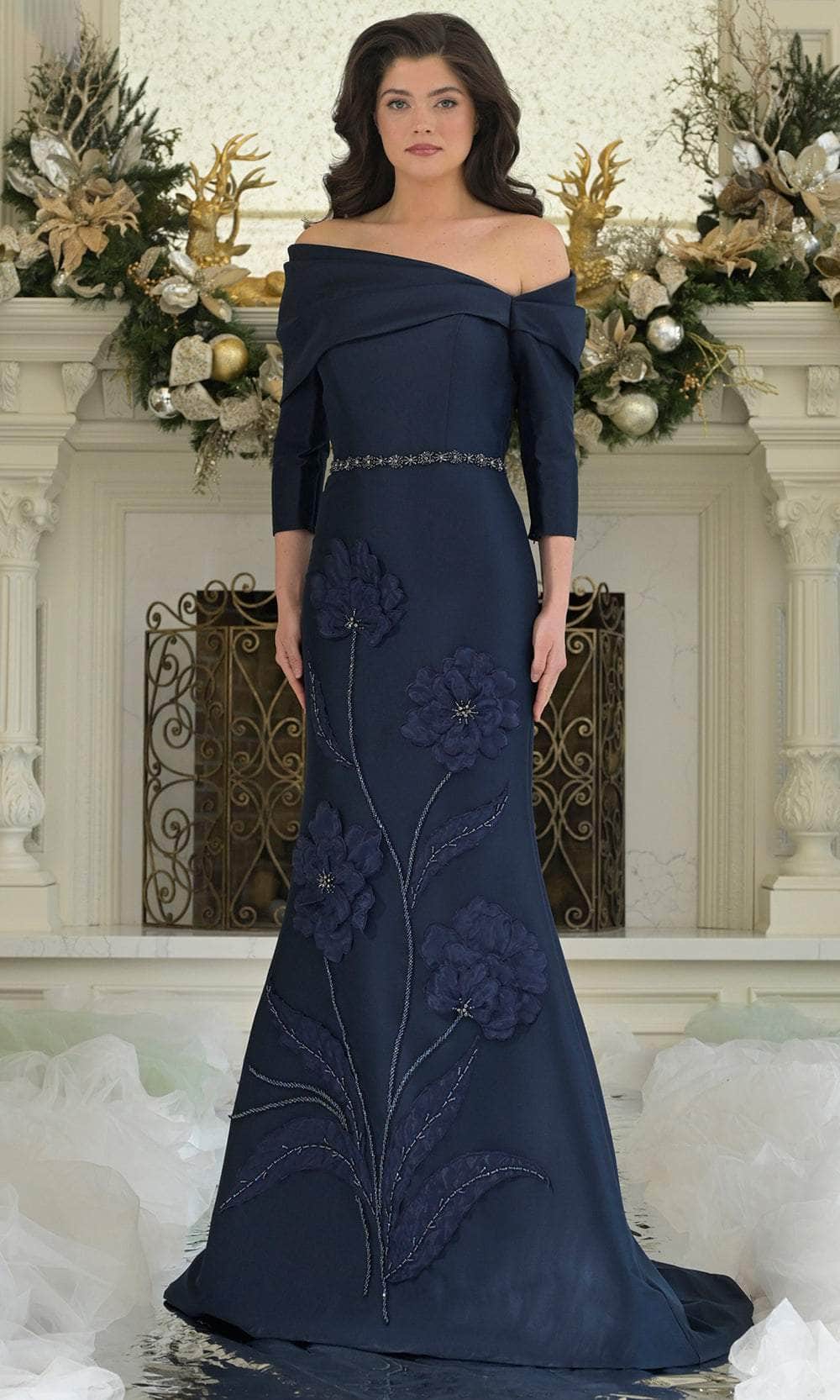 Marsoni by Colors MV1374 - Off-Shoulder Floral Applique Gown - view 4