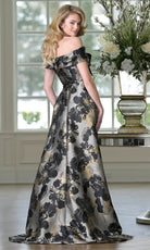Marsoni by Colors MV1396 - Bow Neckline Textured Overskirt Dress - Silhouette Dresses