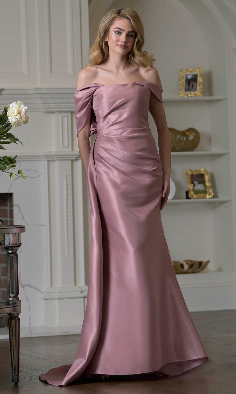 Marsoni by Colors MV1405 - Asymmetric Neck Draped Formal Dress - Silhouette Dresses
