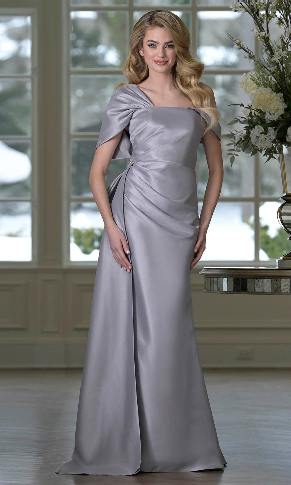 Marsoni by Colors MV1405 - Asymmetric Neck Draped Formal Dress - Silhouette Dresses
