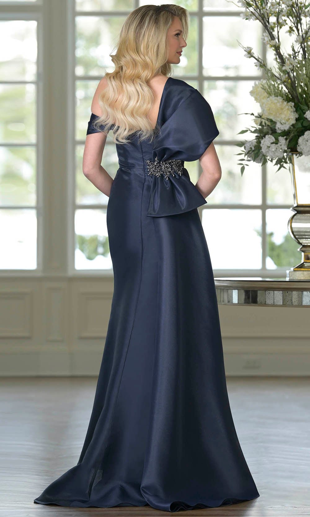 Marsoni by Colors MV1405 - Asymmetric Neck Draped Formal Dress - Silhouette Dresses