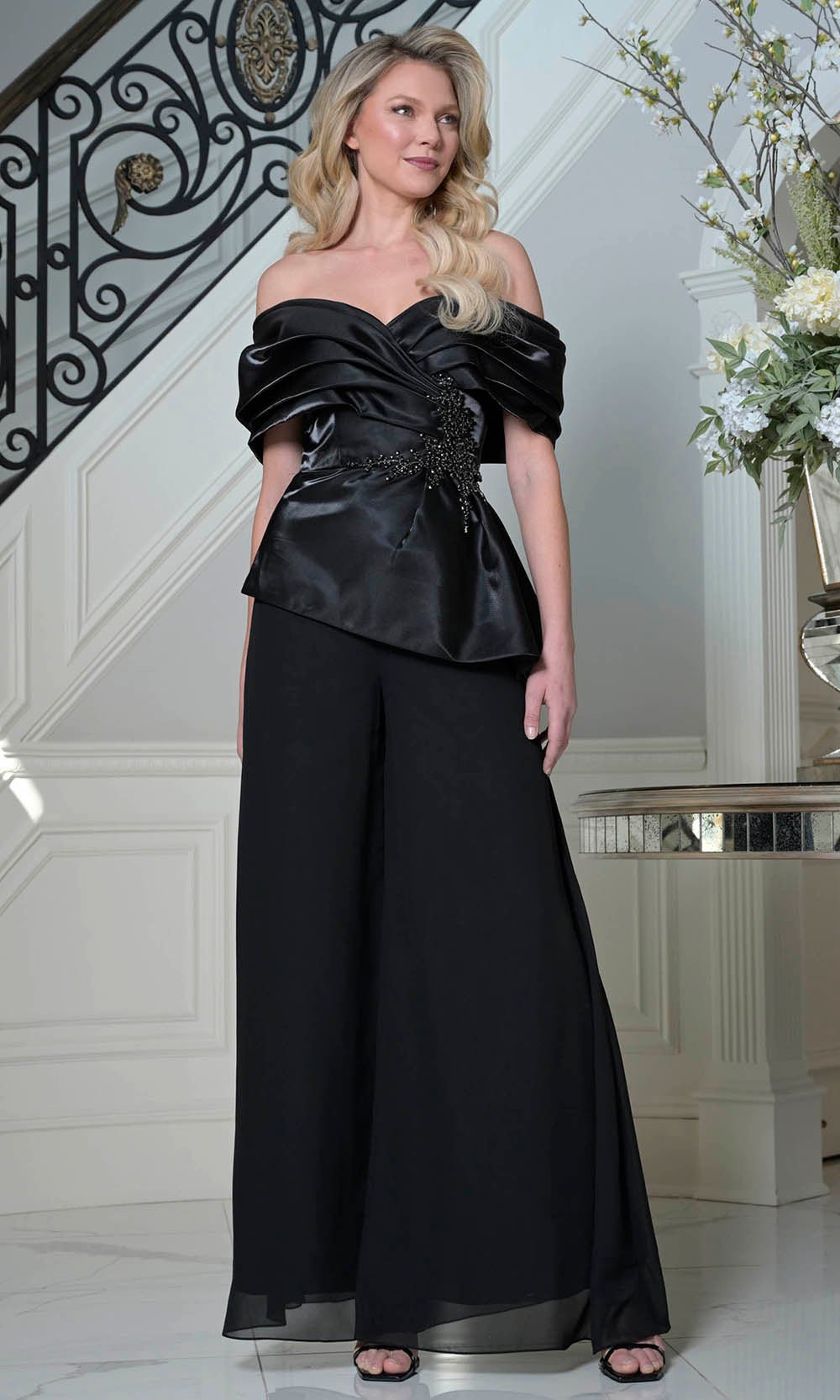 Marsoni by Colors MV1410 - Wide Leg Off Shoulder Pantsuit - Silhouette Dresses