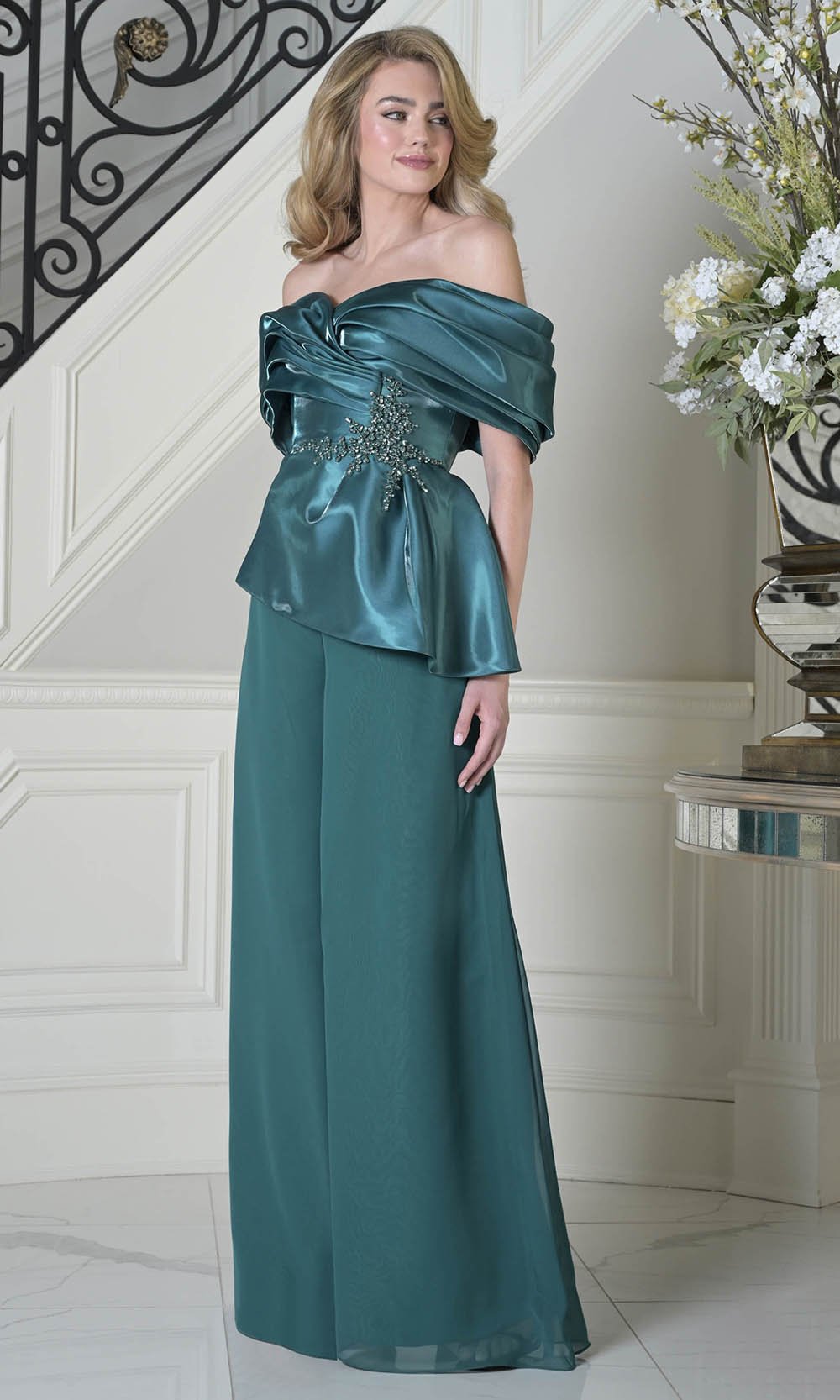 Marsoni by Colors MV1410 - Wide Leg Off Shoulder Pantsuit - Silhouette Dresses
