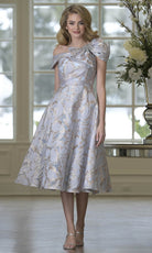 Marsoni by Colors MV1413 - Asymmetric Neck Tea-Length Jacquard Dress
