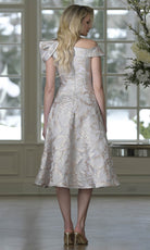 Marsoni by Colors MV1413 - Asymmetric Neck Tea-Length Jacquard Dress