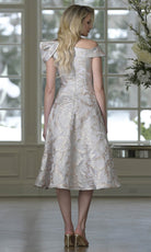 Marsoni by Colors MV1413 - Asymmetric Neck Tea-Length Jacquard Dress - Silhouette Dresses