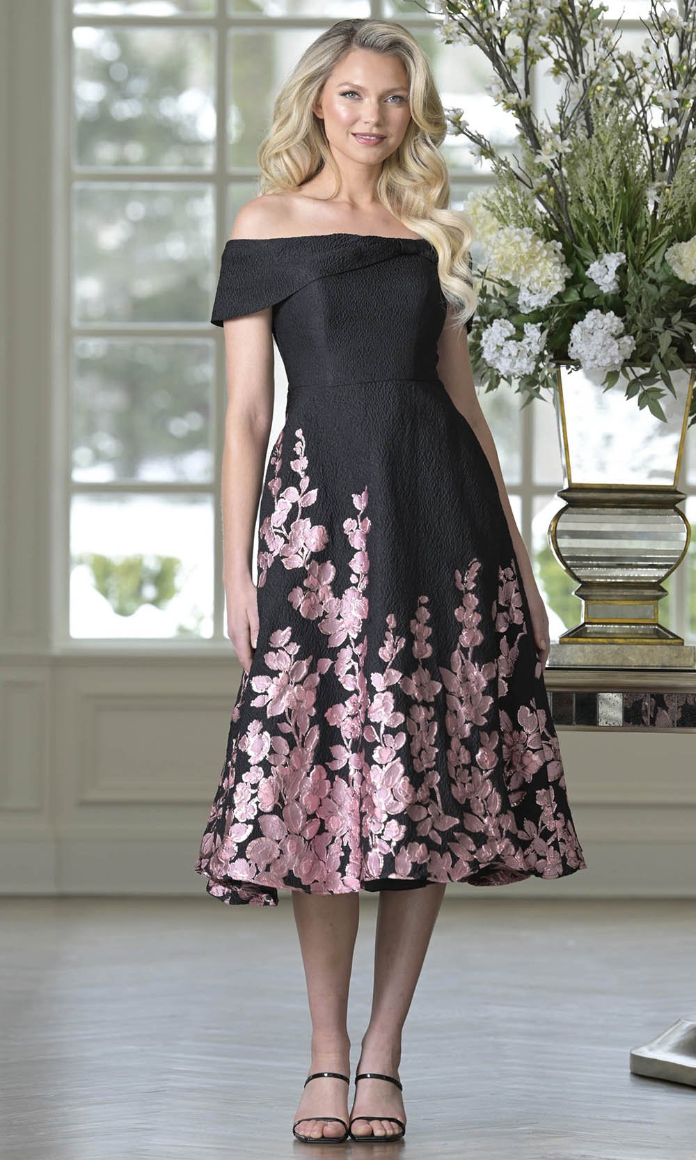 Marsoni by Colors MV1414 - Floral Skirt Off Shoulder Formal Dress - Silhouette Dresses