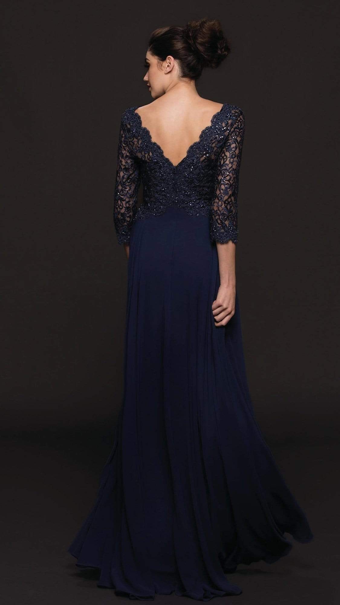 Marsoni by Colors - Quarter Sleeve Scalloped Lace Gown M225 - back view