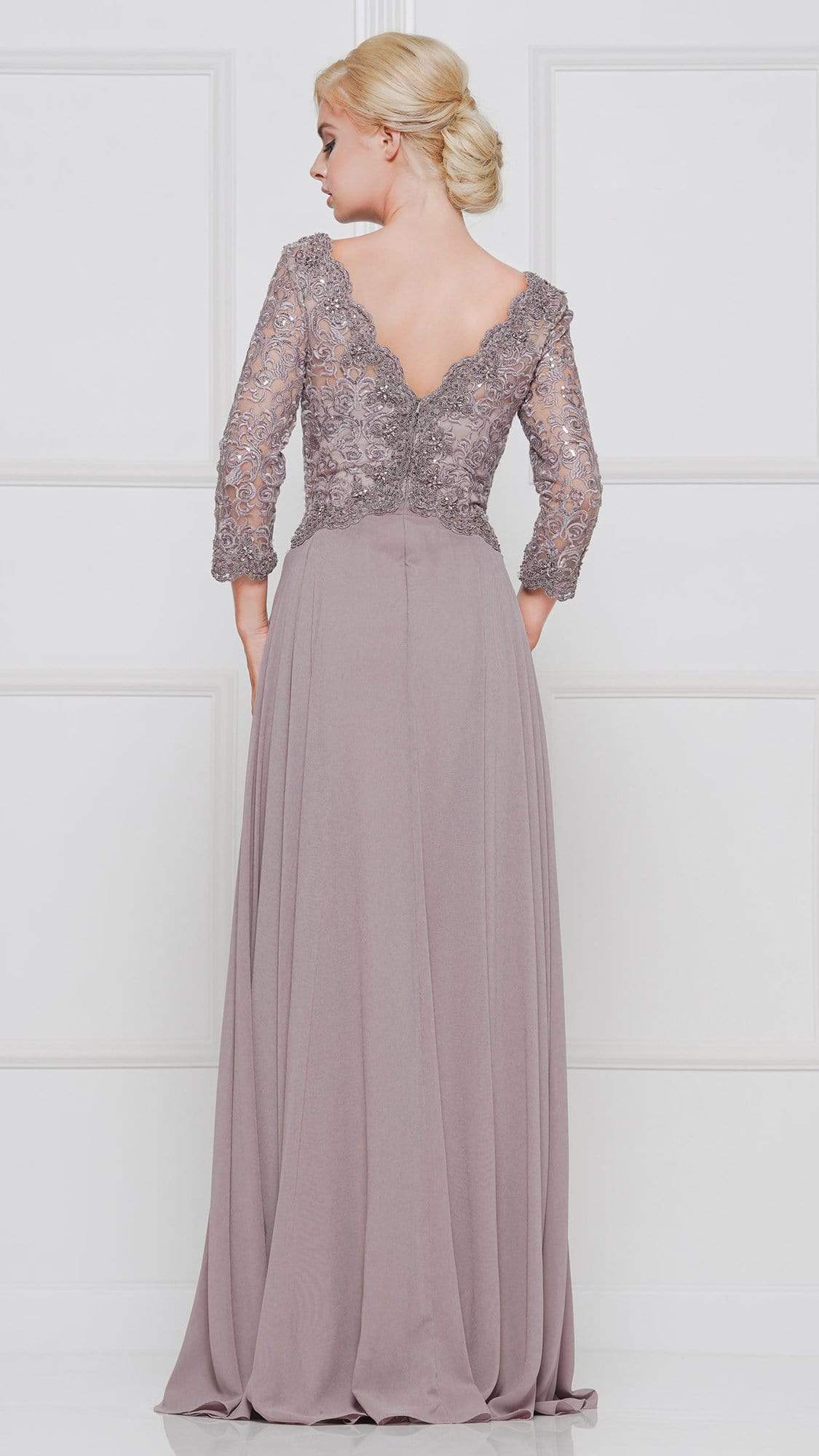 Marsoni by Colors - Quarter Sleeve Scalloped Lace Gown M225 - view 4