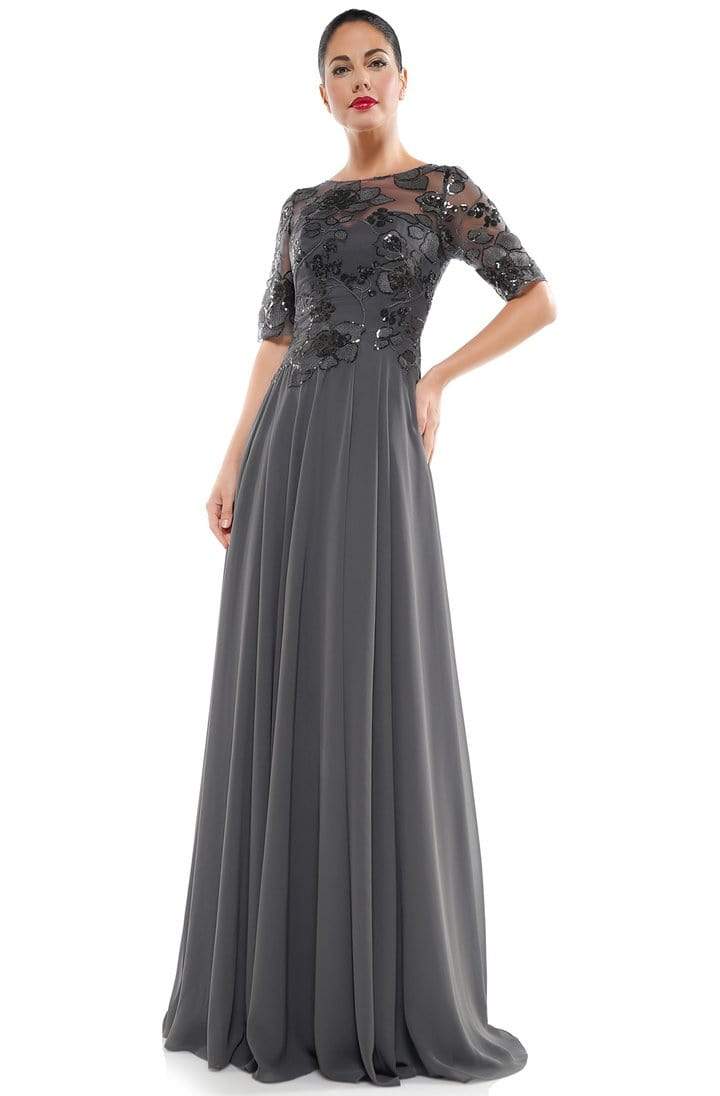 Marsoni by Colors - Sheer Quarter Sleeved Boat Neck Beaded Chiffon A-line Dress M286 - designer mother of the bride dress at 