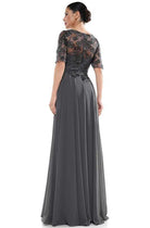 Marsoni by Colors - Sheer Quarter Sleeved Boat Neck Beaded Chiffon A-line Dress M286 - back view