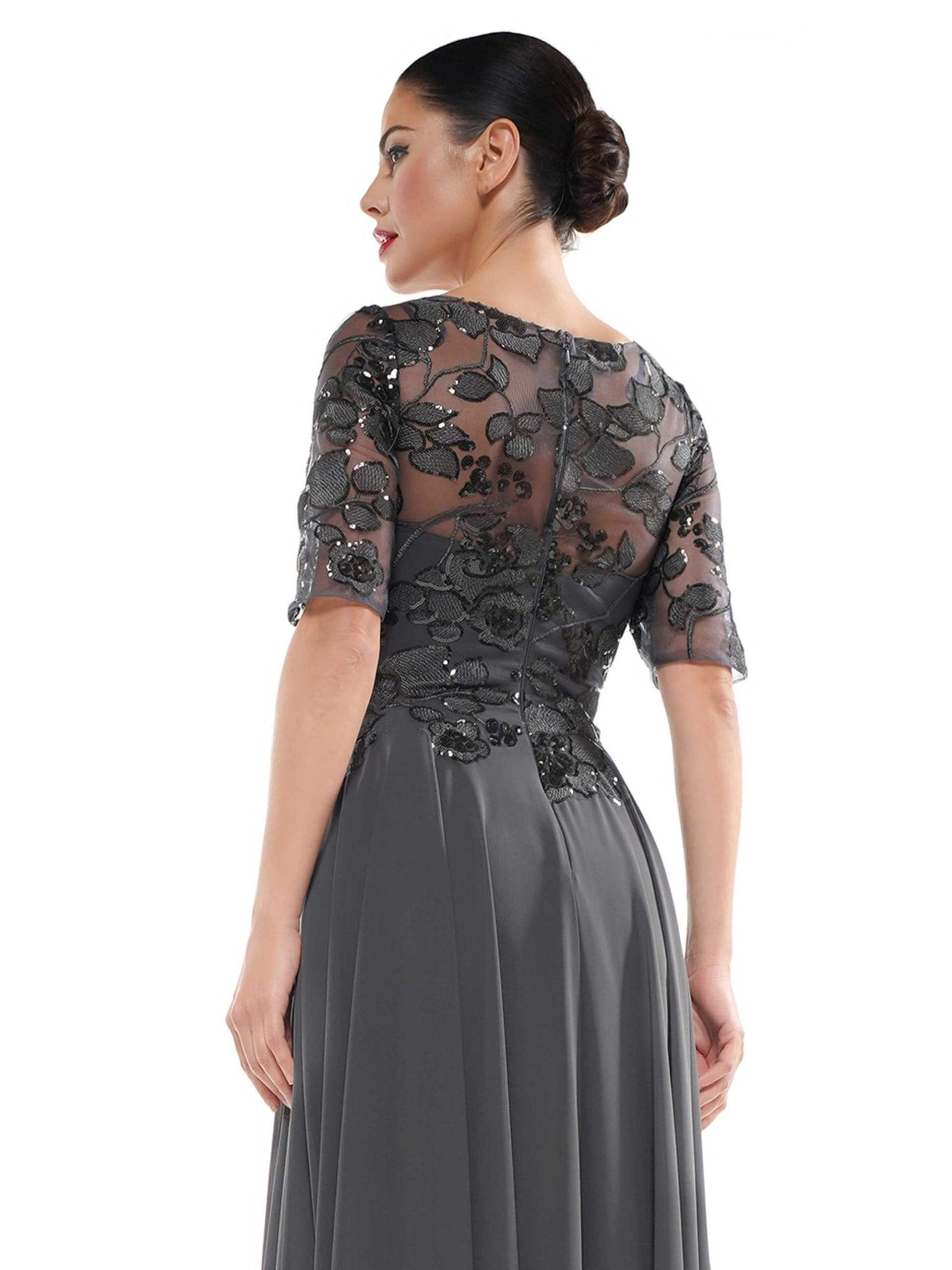 Marsoni by Colors - Sheer Quarter Sleeved Boat Neck Beaded Chiffon A-line Dress M286 - view 5