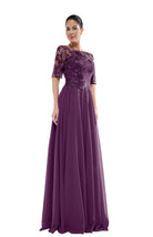 Marsoni by Colors - Sheer Quarter Sleeved Boat Neck Beaded Chiffon A-line Dress M286 - detail view