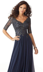 MGNY By Mori Lee - 71805 Embroidered V-neck A-line Gown