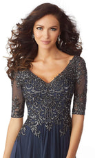 MGNY By Mori Lee - 71805 Embroidered V-neck A-line Gown