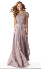 MGNY By Mori Lee - 71824 Embellished Bateau Chiffon A-line Dress