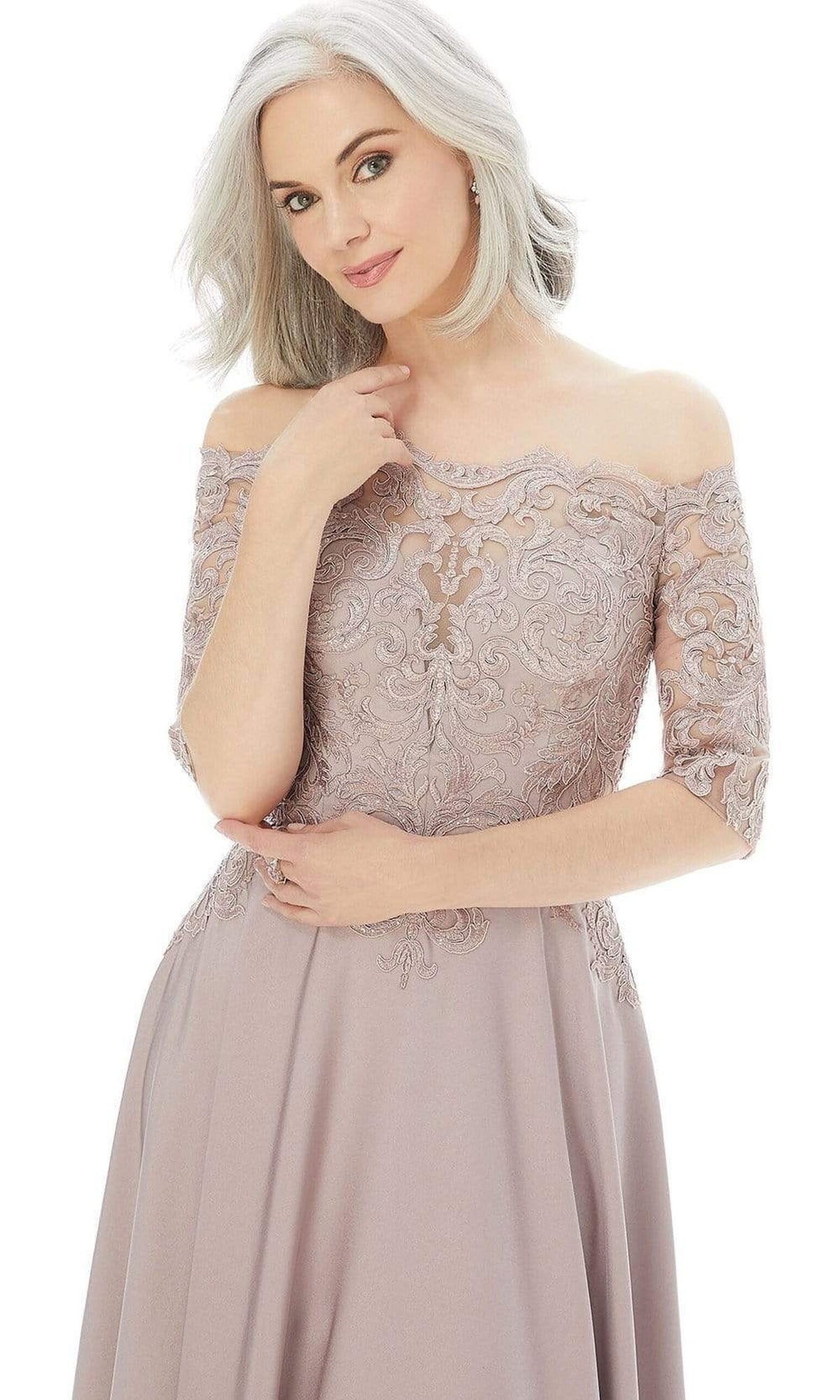 MGNY By Mori Lee - 72220 Off Shoulder Embroidered Lace Crepe Gown