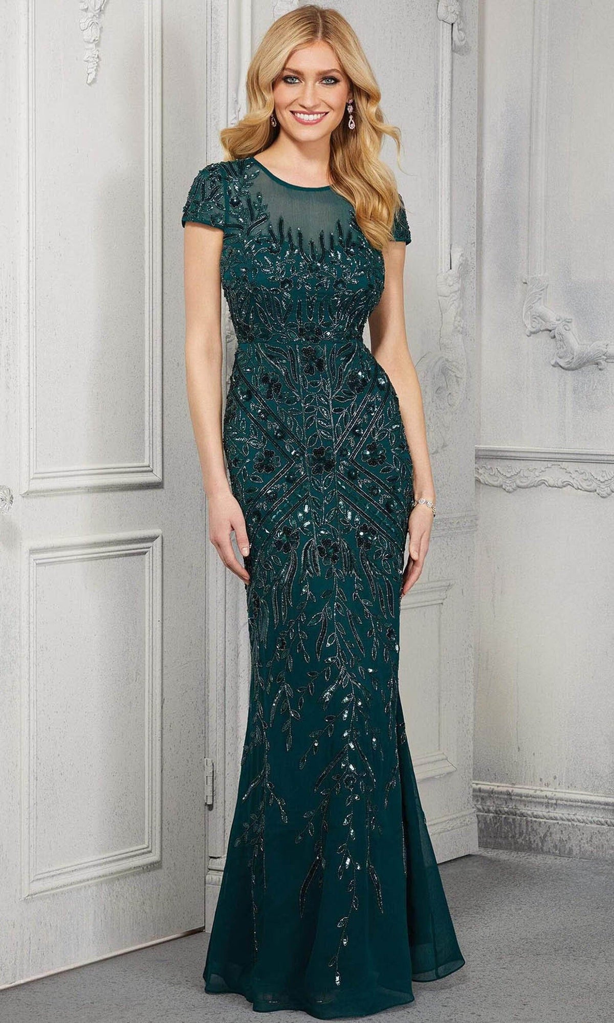 MGNY By Mori Lee - 72426 Leaf Motif Beaded Formal Evening Dress