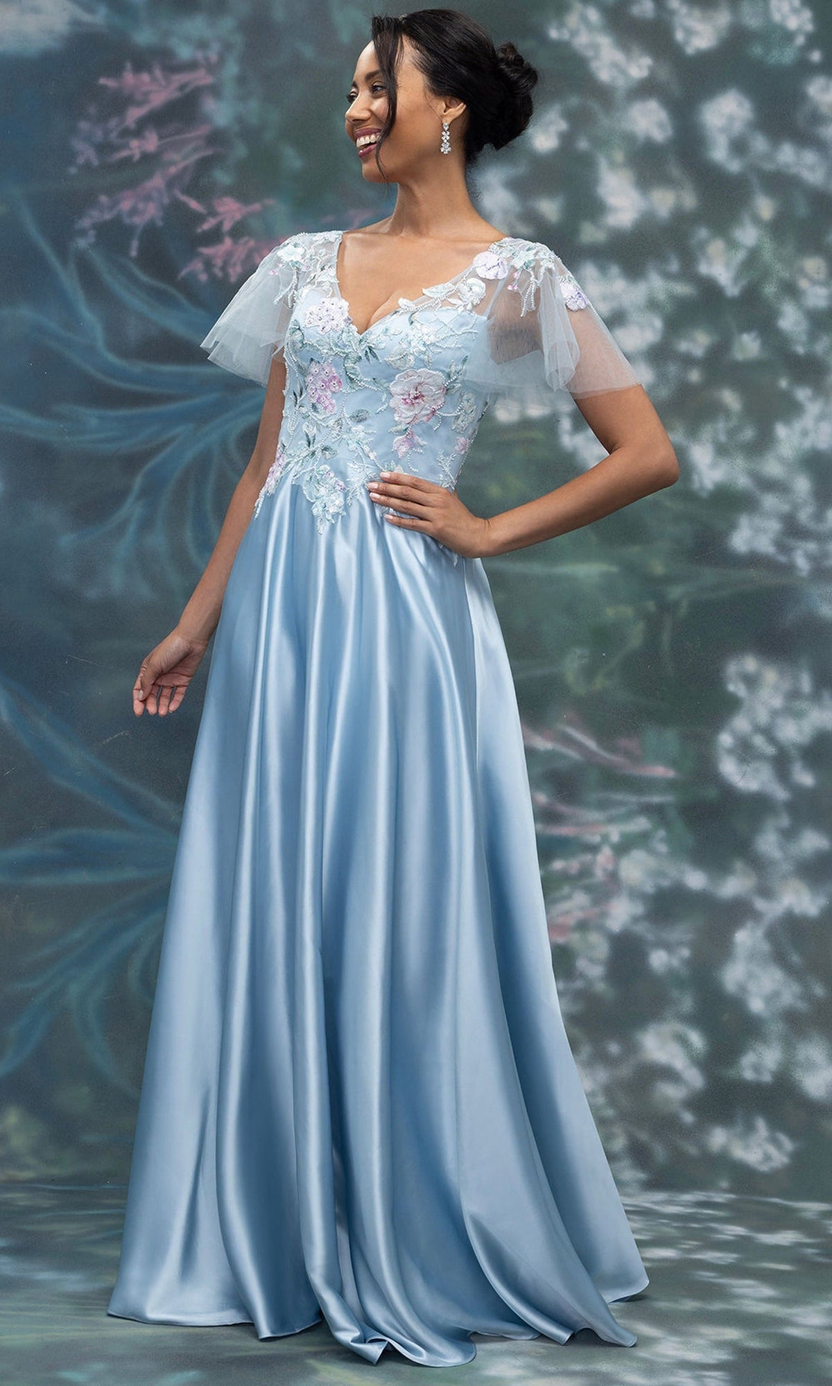 MGNY By Mori Lee 2070006 - Flutter Sleeve Satin Embellished Gown