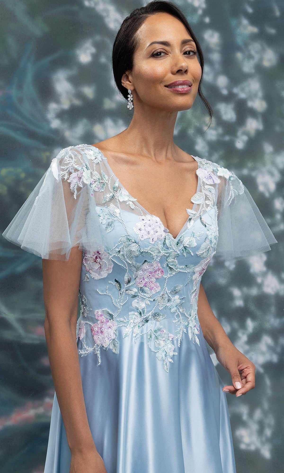 MGNY By Mori Lee 2070006 - Flutter Sleeve Satin Embellished Gown
