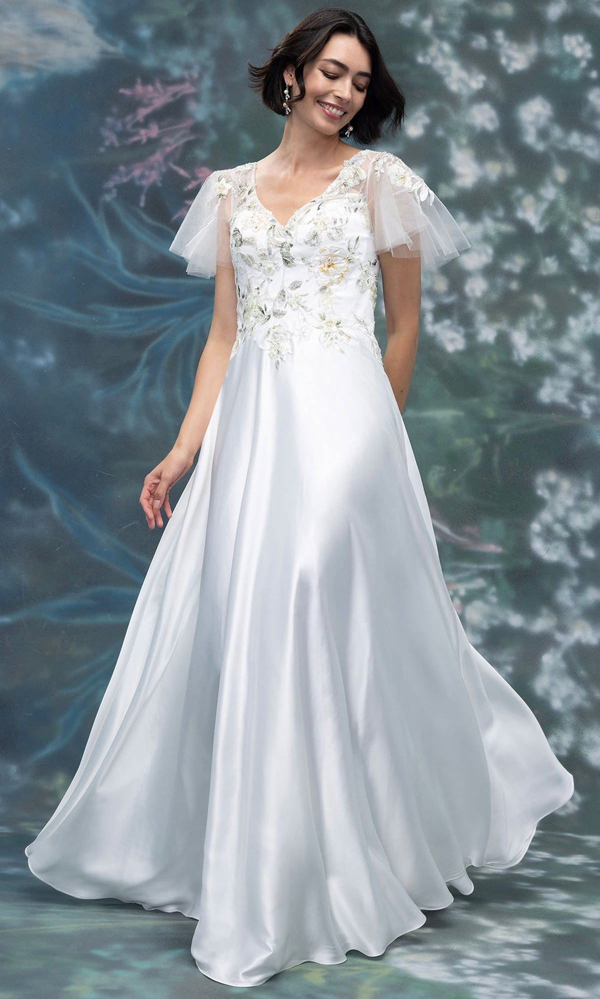 MGNY By Mori Lee 2070006 - Flutter Sleeve Satin Embellished Gown