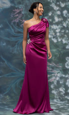 MGNY By Mori Lee 2070014 - Asymmetric Neck Satin Sheath Gown
