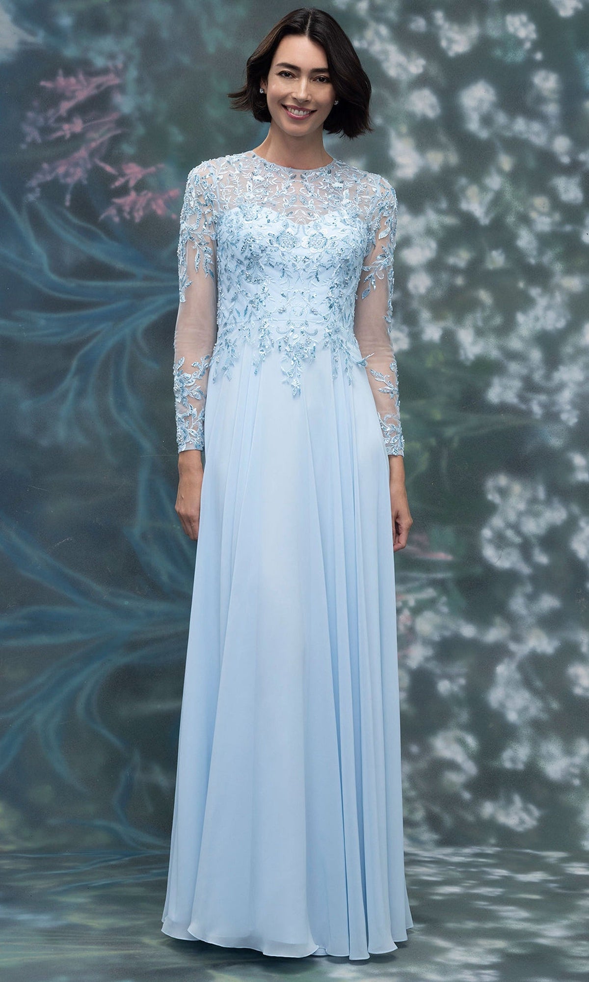 MGNY By Mori Lee 2070015 - Embroidered Applique High Neck Formal Gown