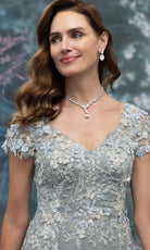 MGNY By Mori Lee 2070023 - Hand Beaded Short Sleeve Chiffon Gown