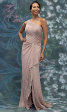 MGNY By Mori Lee 2070024 - Metallic Knit One Shoulder Gown with Scarf