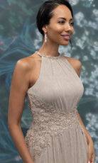MGNY By Mori Lee 2070025 - Halter Neck Metallic Knit A-Line Gown