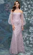 MGNY By Mori Lee 2070034 - Beaded Lace Illusion Bishop Sleeve Gown