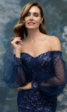 MGNY By Mori Lee 2070034 - Beaded Lace Illusion Bishop Sleeve Gown
