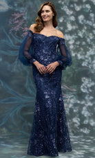 MGNY By Mori Lee 2070034 - Beaded Lace Illusion Bishop Sleeve Gown