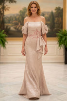 MGNY By Mori Lee 2070035 - Appliqued Straight Neckline Evening Gown
