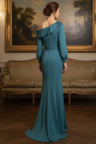 MGNY By Mori Lee 2070041 - Long Sleeve Asymmetric Crepe Evening Gown