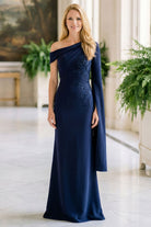 MGNY By Mori Lee 2070051 - Beaded Applique Cape Sleeve Evening Gown