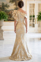 MGNY By Mori Lee 2070052 - Asymmetric Neck Ruffle Sleeve Evening Gown